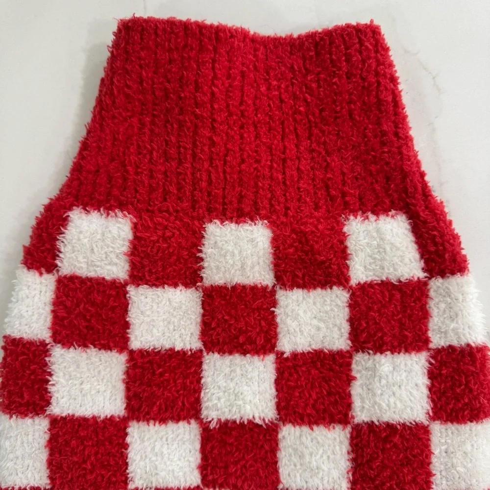 Dog Christmas Sweater Pullover Checkerboard Red White Size L